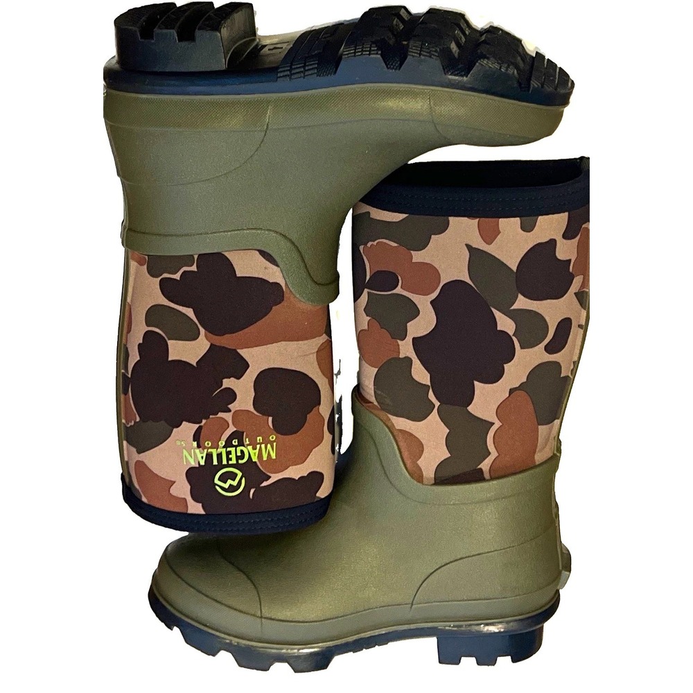 Magellan Outdoors Boys Rain Boots US 4 Waterproof PVC Camo Pull-On Mid-Calf